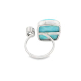 Duo Gemstone Ring Adjustable Horse Shoe - Larimar & Blue Topaz - Rectangle, Oval