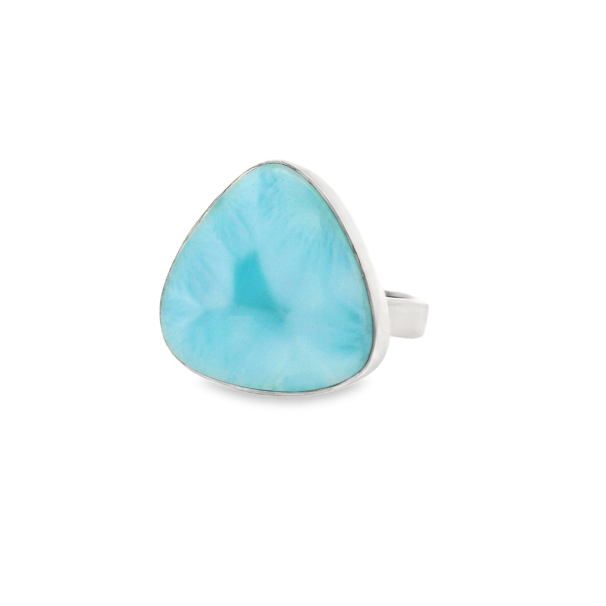 Chatoyant Larimar Ring - Bezel Set in Simple Silver Adjustable Size Band - Triangle Fat Tear