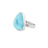 Chatoyant Larimar Ring - Bezel Set in Simple Silver Adjustable Size Band - Triangle Fat Tear