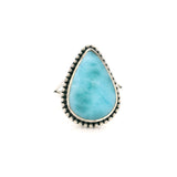 Ball Point Stud Bezel Design on Delicate Open V Band - Larimar Teardrop