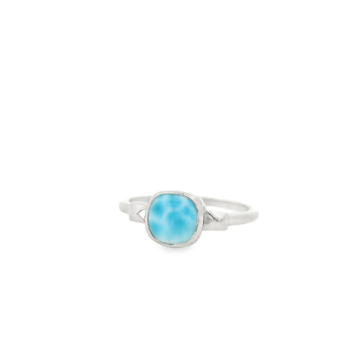 Bezel Set Larimar Ring in Rhodium Vermeil Band - Square with Pyramid Sholders
