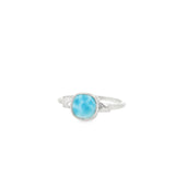 Bezel Set Larimar Ring in Rhodium Vermeil Band - Square with Pyramid Sholders