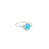 Bezel Set Larimar Ring in Rhodium Vermeil Band - Square with Pyramid Sholders