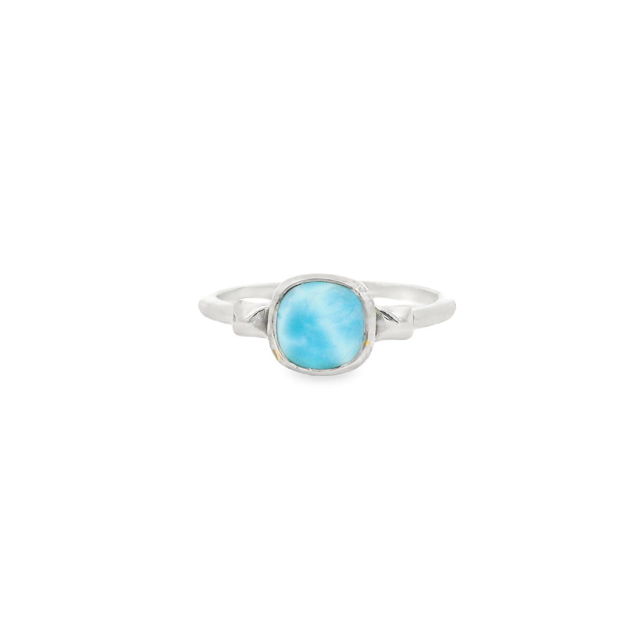 Bezel Set Larimar Ring in Rhodium Vermeil Band - Square with Pyramid Sholders