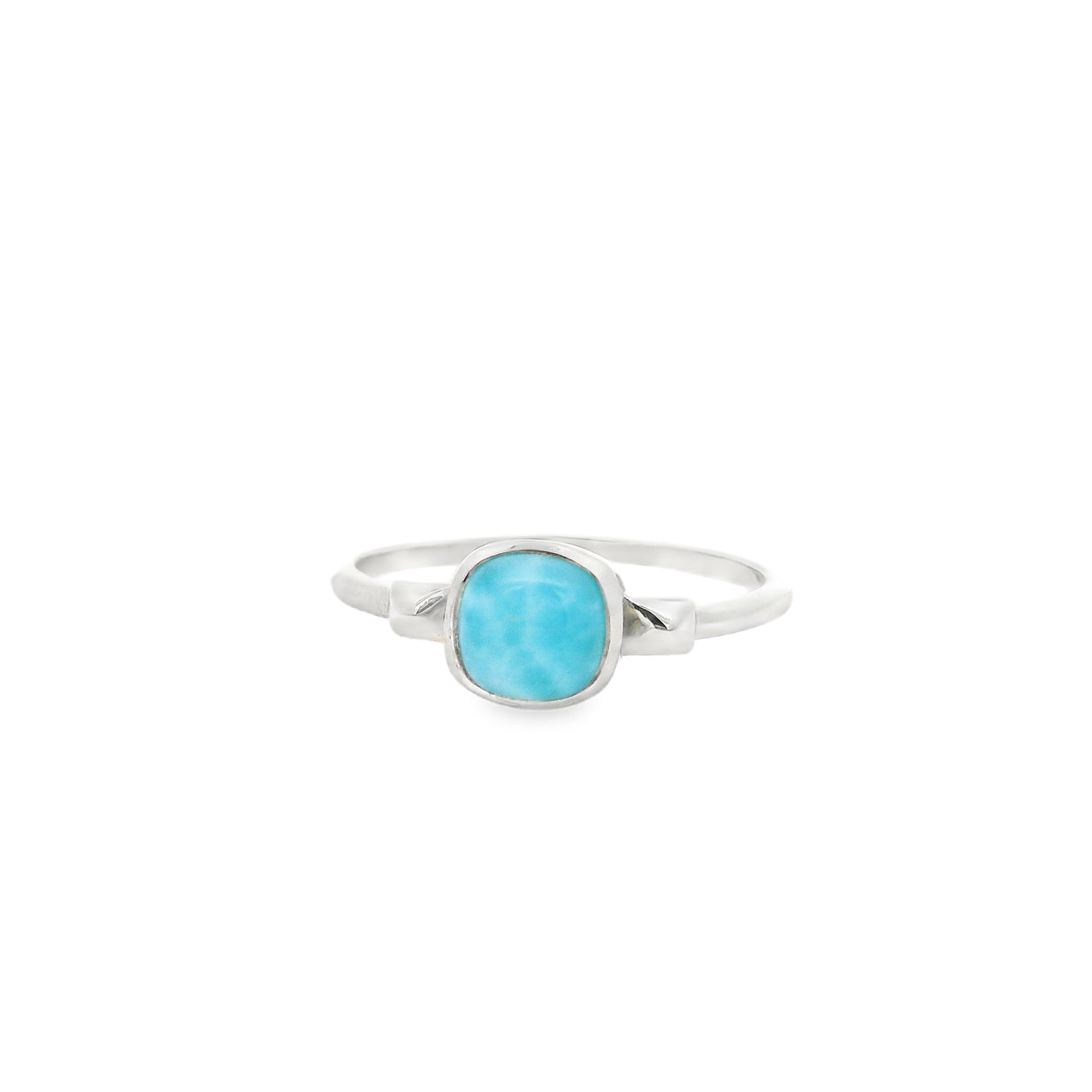 Bezel Set Larimar Ring in Rhodium Vermeil Band - Square with Pyramid Sholders