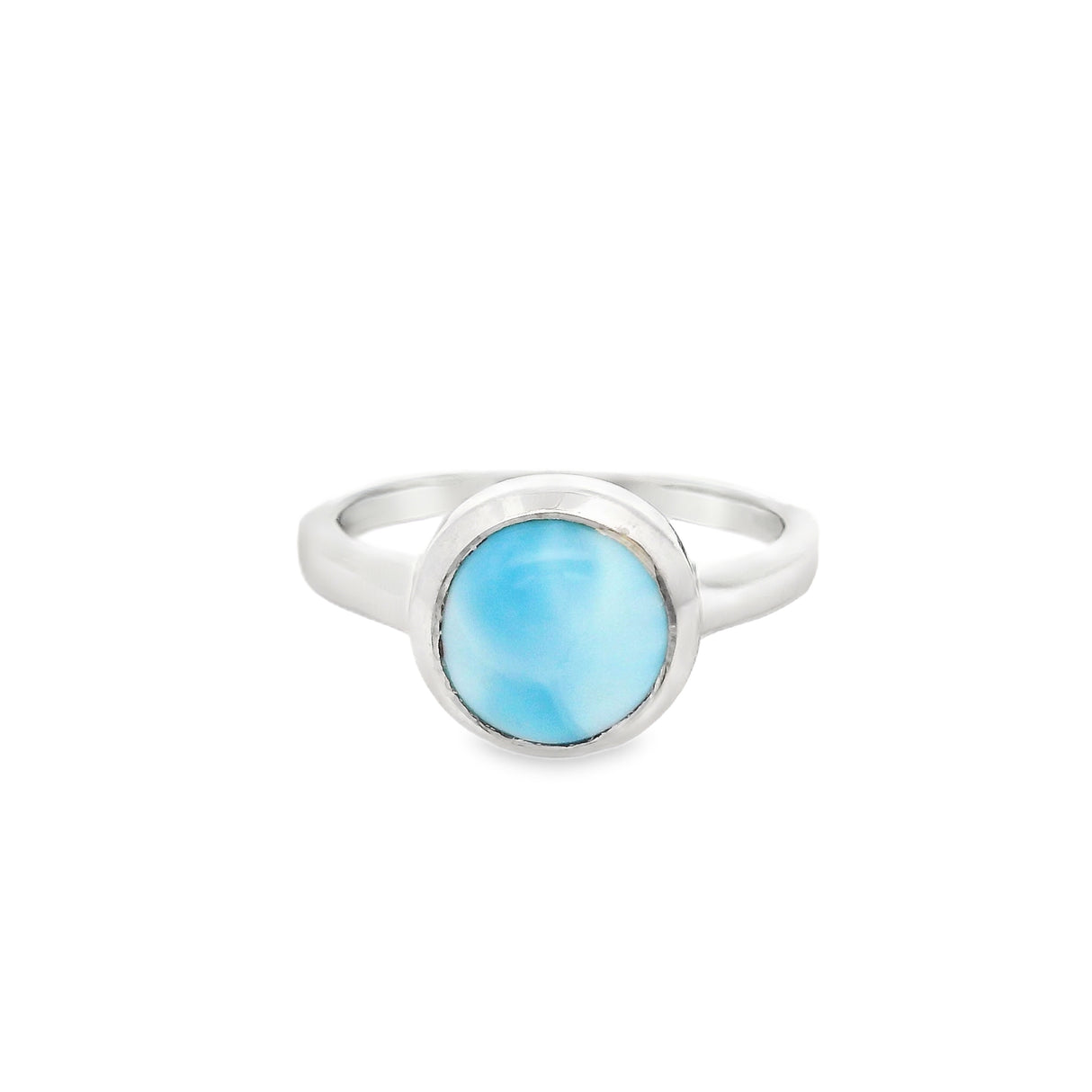 Flare Bezel Set Larimar Ring with Rhodium Vermeil - Round