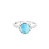 Flare Bezel Set Larimar Ring with Rhodium Vermeil - Round