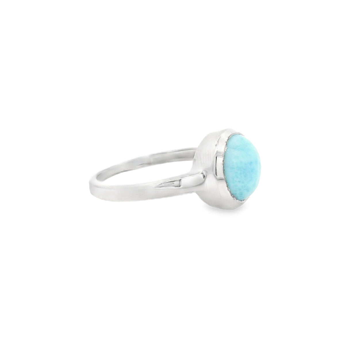 Flare Bezel Set Larimar Ring with Rhodium Vermeil - Round