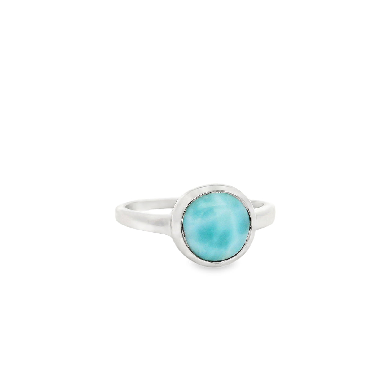 Flare Bezel Set Larimar Ring with Rhodium Vermeil - Round