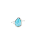 Flare Bezel Set Larimar Ring with Rhodium Vermeil - Teardrop