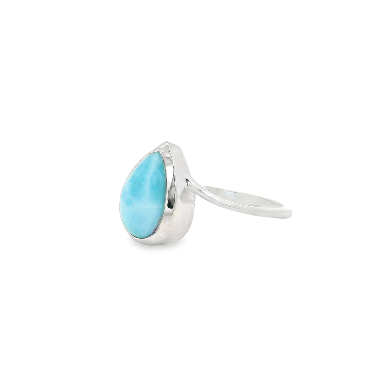 Flare Bezel Set Larimar Ring with Rhodium Vermeil - Teardrop