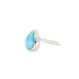 Flare Bezel Set Larimar Ring with Rhodium Vermeil - Teardrop