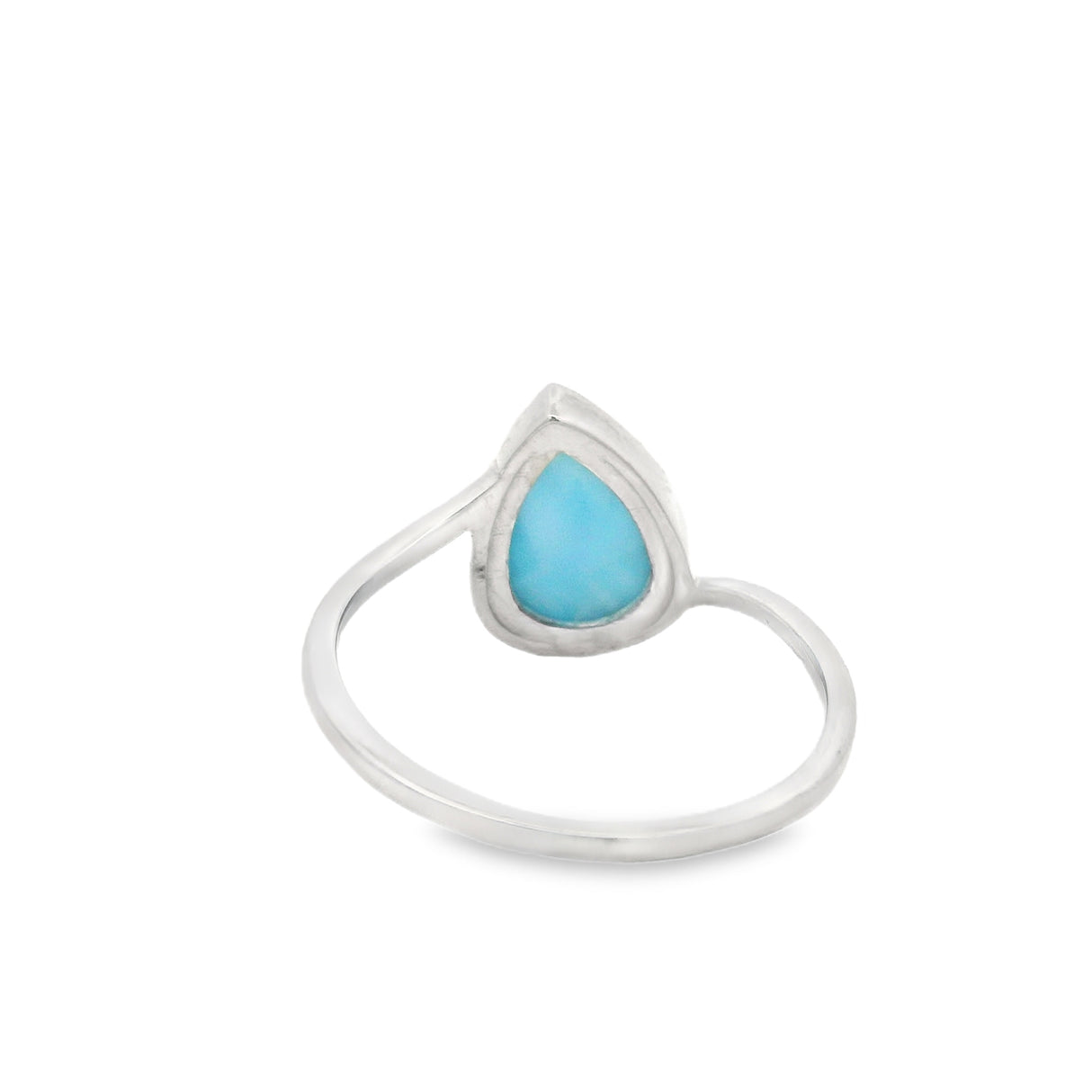 Flare Bezel Set Larimar Ring with Rhodium Vermeil - Teardrop