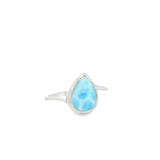 Flare Bezel Set Larimar Ring with Rhodium Vermeil - Teardrop