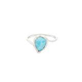 Flare Bezel Set Larimar Ring with Rhodium Vermeil - Teardrop