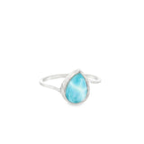 Flare Bezel Set Larimar Ring with Rhodium Vermeil - Teardrop