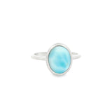 Flare Bezel Set Larimar Ring with Rhodium Vermeil - Oval
