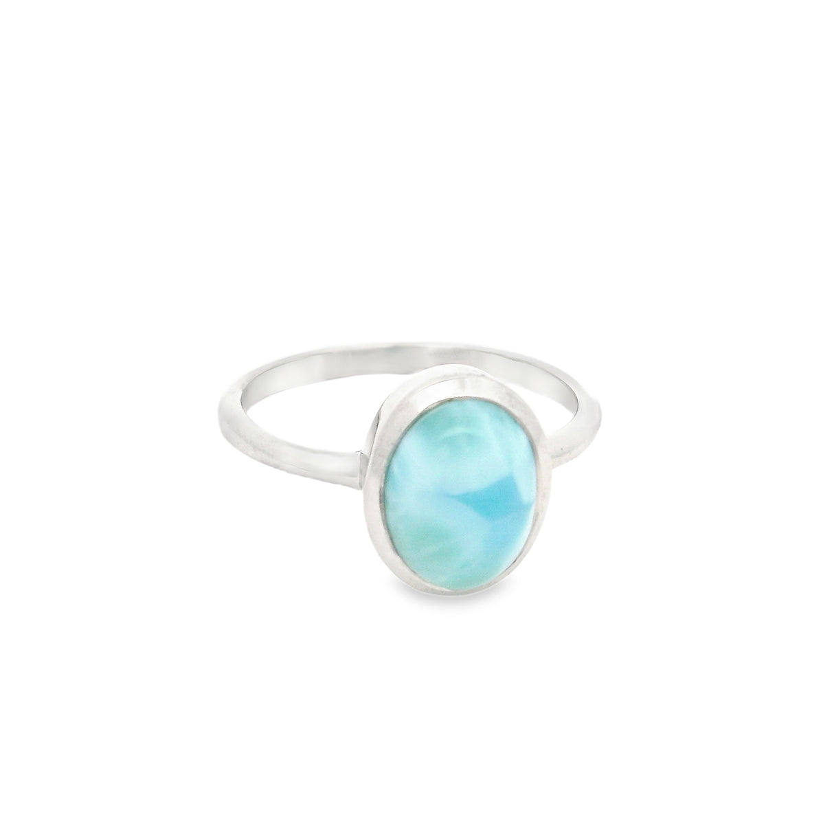 Flare Bezel Set Larimar Ring with Rhodium Vermeil - Oval