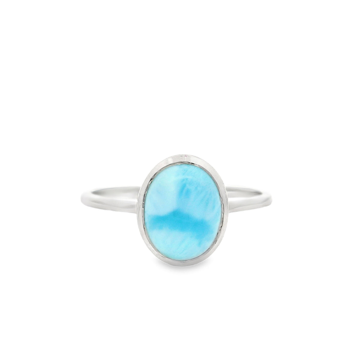Flare Bezel Set Larimar Ring with Rhodium Vermeil - Oval
