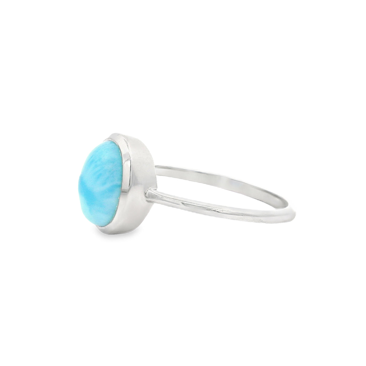 Flare Bezel Set Larimar Ring with Rhodium Vermeil - Oval