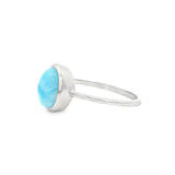Flare Bezel Set Larimar Ring with Rhodium Vermeil - Oval