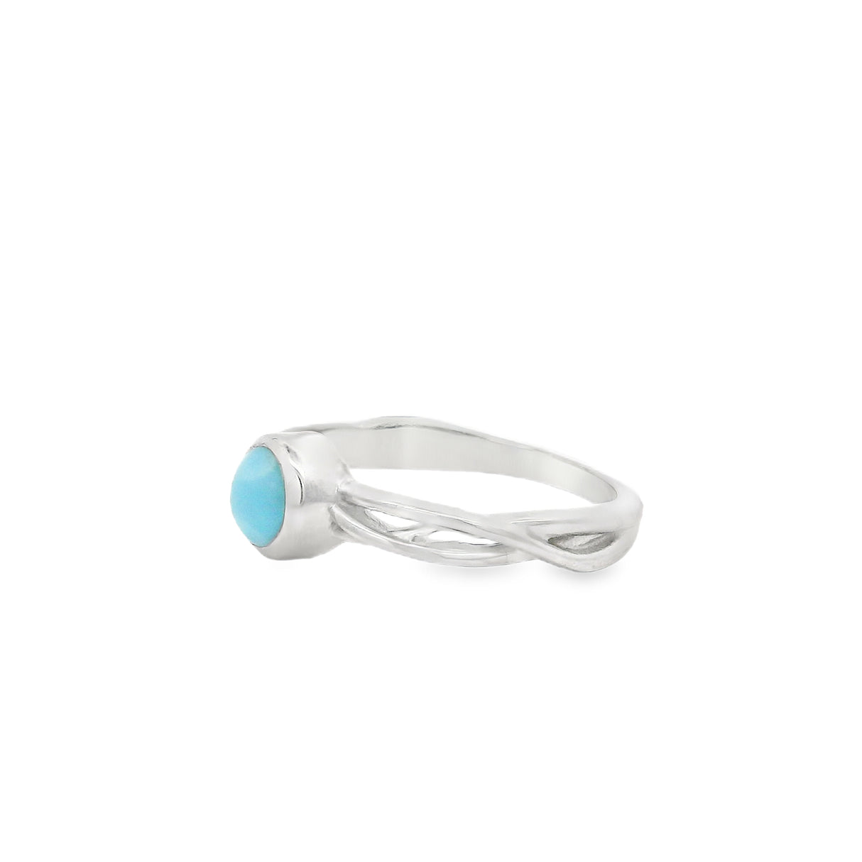 Helix Band Larimar Ring - Bezel Set in Rhodium Vermeil - Round