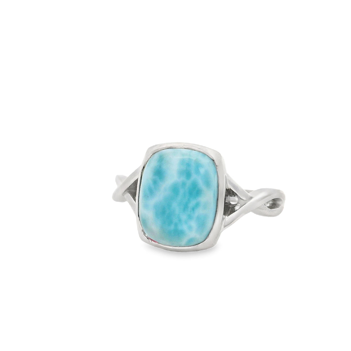 Helix Band Larimar Ring - Bezel Set in Rhodium Vermeil - Large Rectangle