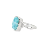 Helix Band Larimar Ring - Bezel Set in Rhodium Vermeil - Large Rectangle