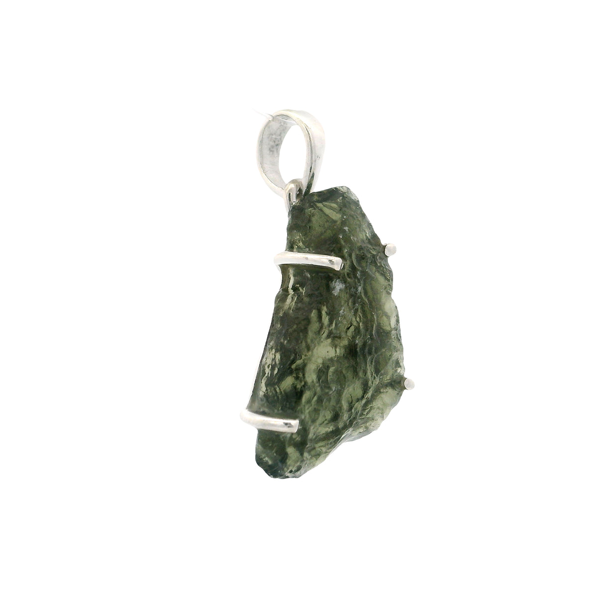 Moldavite Pendant - Prong Set Rough Freeform Specimen