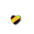 Multi color opal inlaid heart ring with black, chartreuse and pink striped inlay in a silver bezel