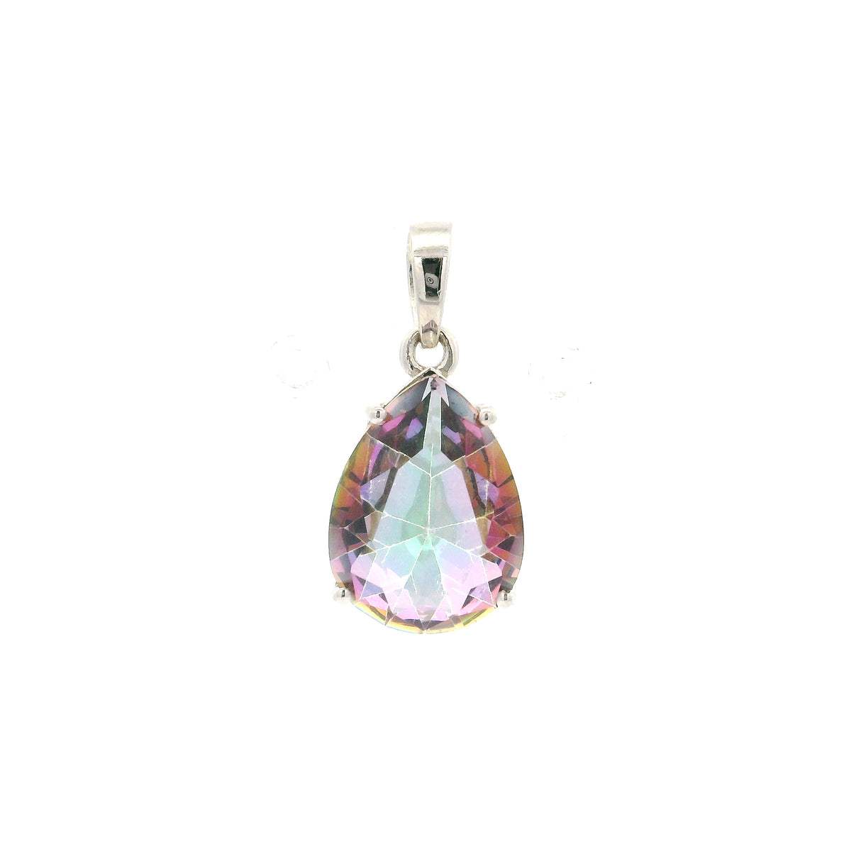 Faceted Mystic Topaz Prong Set Teardrop Pendant in 925 Sterling Silver