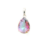 Faceted Mystic Topaz Prong Set Teardrop Pendant in 925 Sterling Silver