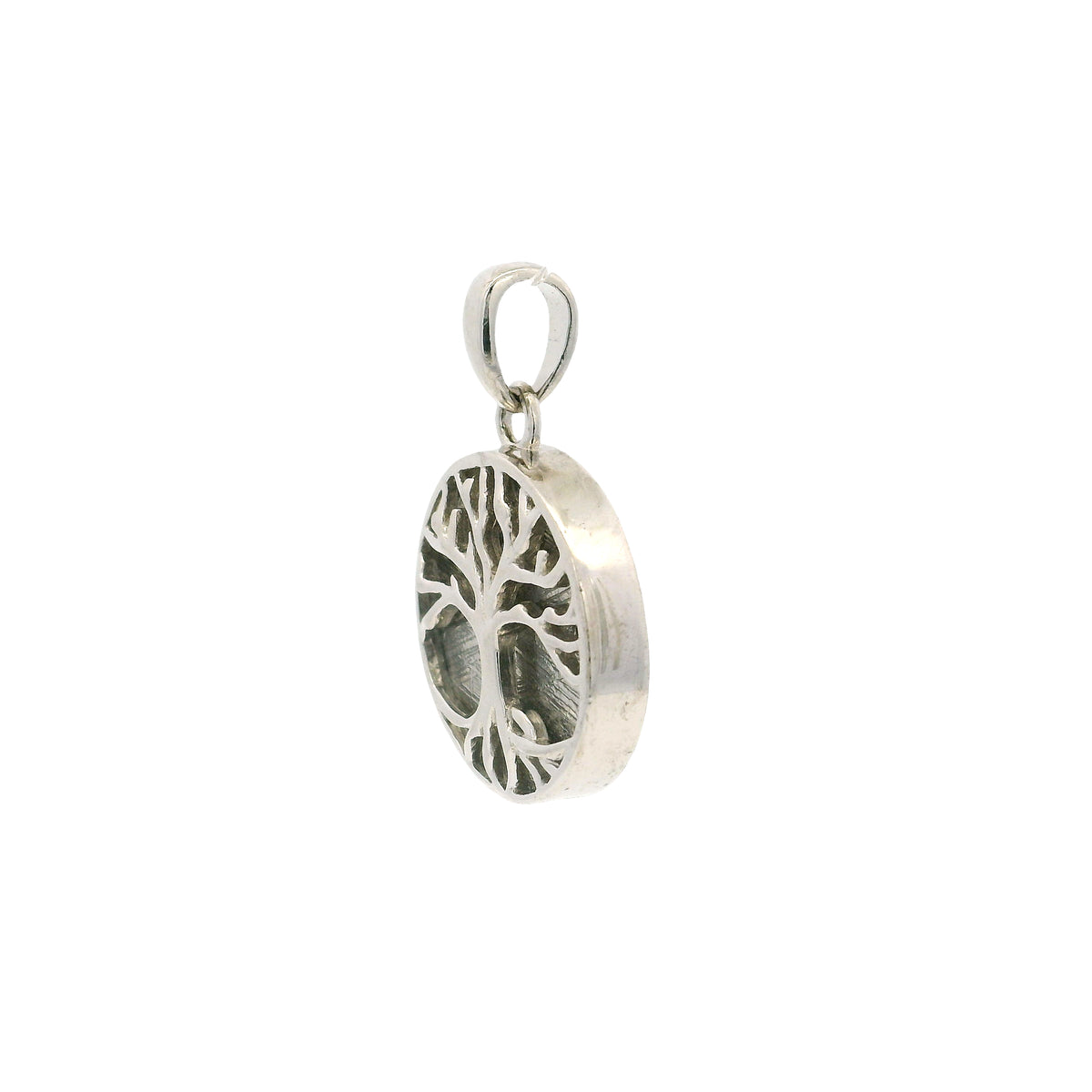 Muonionalusta Meteorite Tree of Life Pendant - Double-Sided with Quartz Casing & Rhodium Overlay Sterling Silver - Sacred Geometry