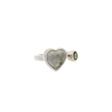 Muonionalusta Meteorite Heart & Moldavite Ring - Open Duo with Rhodium Overlay