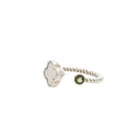 Muonionalusta Meteorite Quatrefoil & Moldavite Ring in Size 5 - Open Duo on Rope Band with Rhodium Overlay