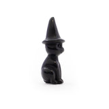 Black Obsidian Cat Carving With Pointed Hat