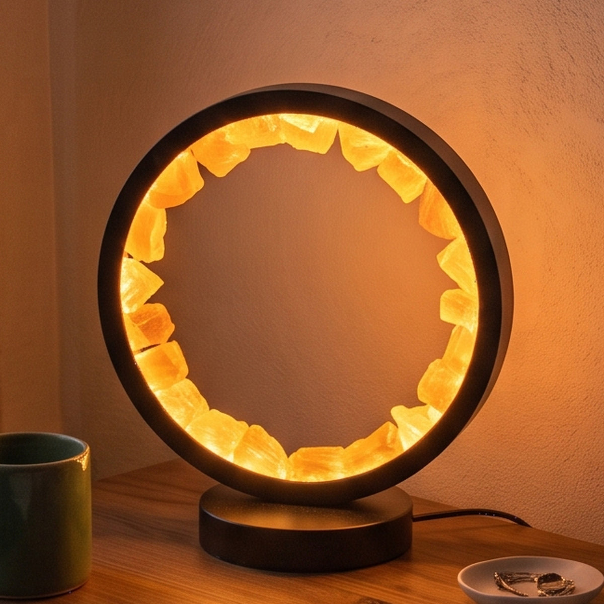 Fluorite Round Ring Table Lamp - Black Finish