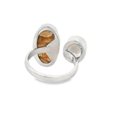 Picture Jasper Cabochon & Faceted Smoky Quartz Duo Ring - Size Adjustable
