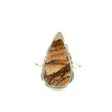 Picture Jasper Cabochon Ring with Silver Flare Design Bezel