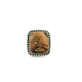 Picture Jasper Cabochon Ring with Studded Bezel Design