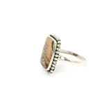Picture Jasper Cabochon Ring with Studded Bezel Design