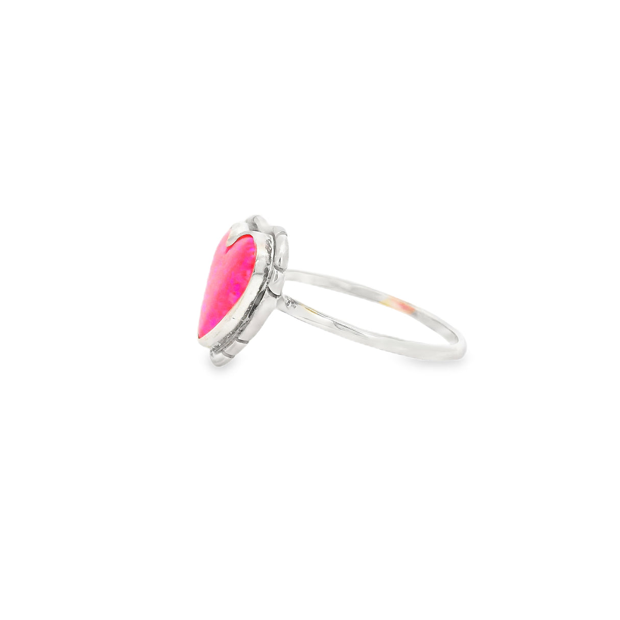 Pink Fire Opal Cabochon Bezel Set in Flare Design Silver Band