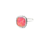 Pink Fire Opal Cabochon Bezel Set in Flare Design Silver Band