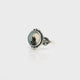 Dendritic Agate Ring - Round Cabochon with Single Dark Brown Thick Dendrite & Rope & Beaded Detail Bezel Set in 925 Sterling Silver sz7