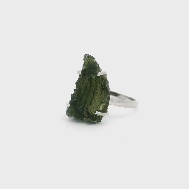 Moldavite Ring - Arizona Shaped Freeform Prong Set in 925 Sterling Silver sz6