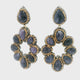 Blue Sapphire Dangle Earrings On-post - 9 Faceted Pears With Marcasite & Gold Swarovski Crystals & Gold Overlay