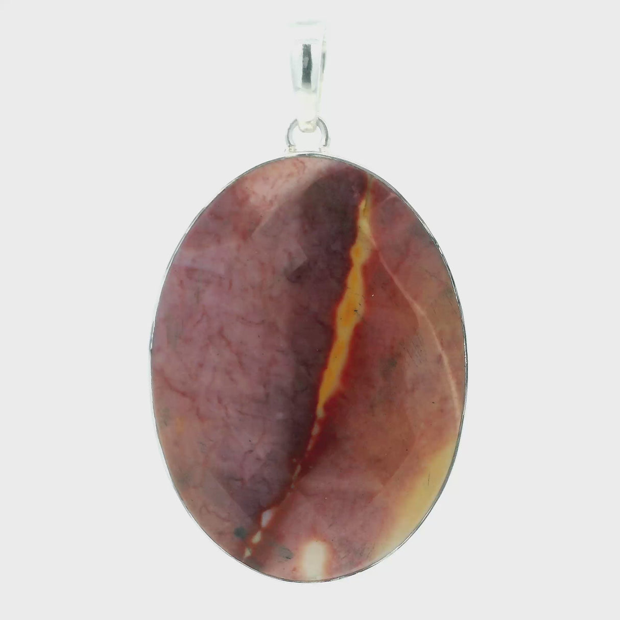 Rose Faceted Mookaite Pendant - Oval (2") Simple Bezel Set