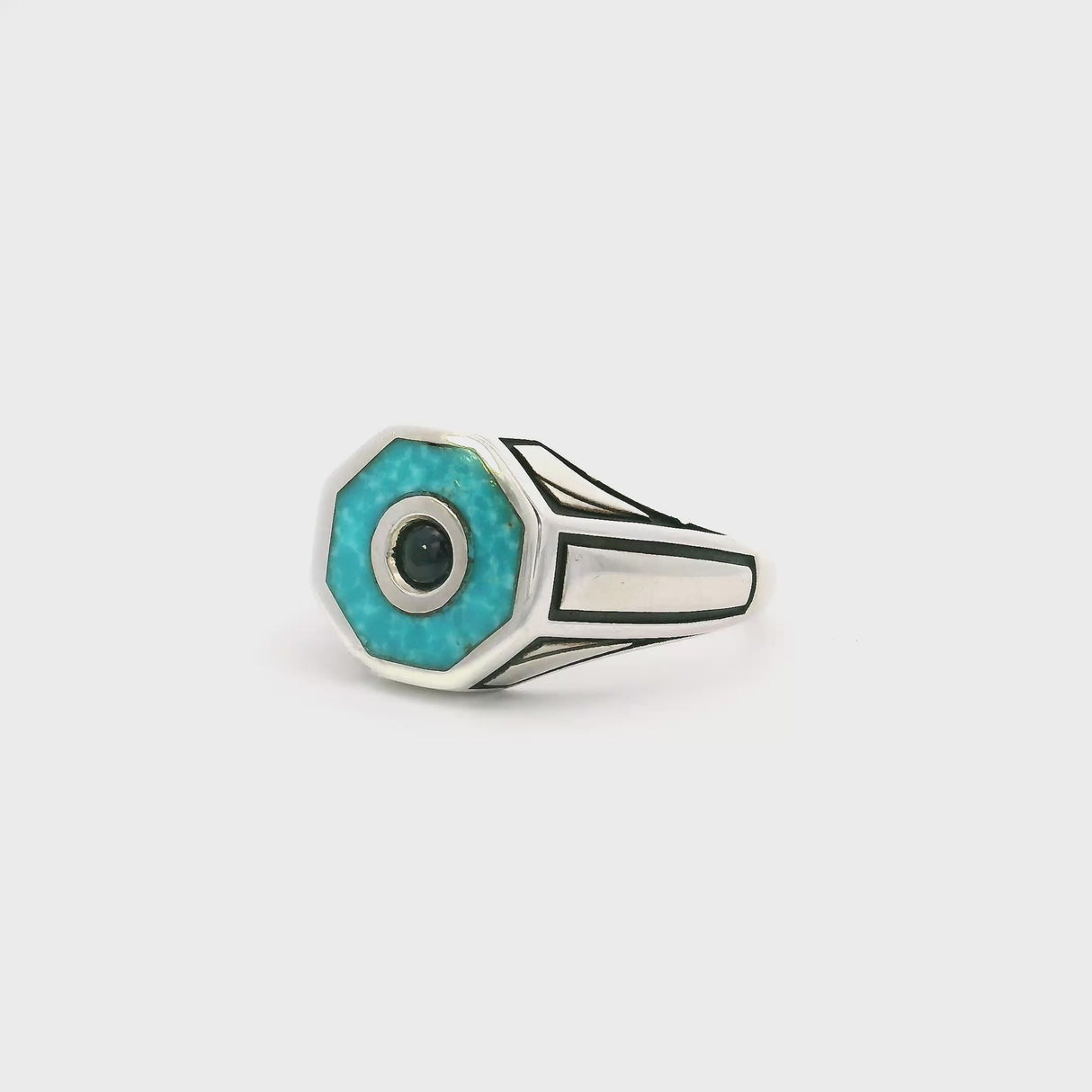 Turquoise & Blue Sapphire In Eye Of Universe Ring Sz10