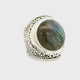Labradorite Ring - Round Cabochon Bezel Set Wide Bead Textured Band Set in 925 Sterling Silver