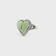 Lemon Chrysoprase Ring - Heart Cabochon with Dark Brown Crack in Middle Bezel Set with Beaded Accents on Double Band in 925 Sterling Silver sz9